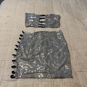 Silver Sequin  skirt set